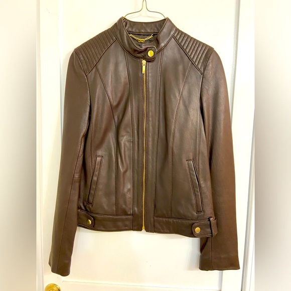 Women’s zip-front leather motorcycle style jacket - Picture 1 of 3